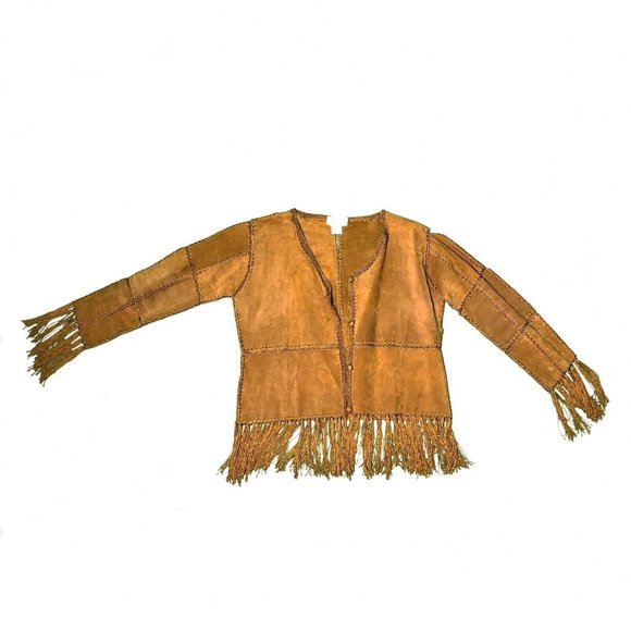 Vintage 90s Y2K Mall Goth Grunge Brown Kroshetta by Papillon Fringe Jacket Rare - Picture 7 of 8